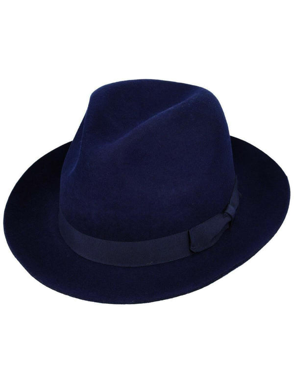 Navy 40s Style Wool Snap Brim Fedora