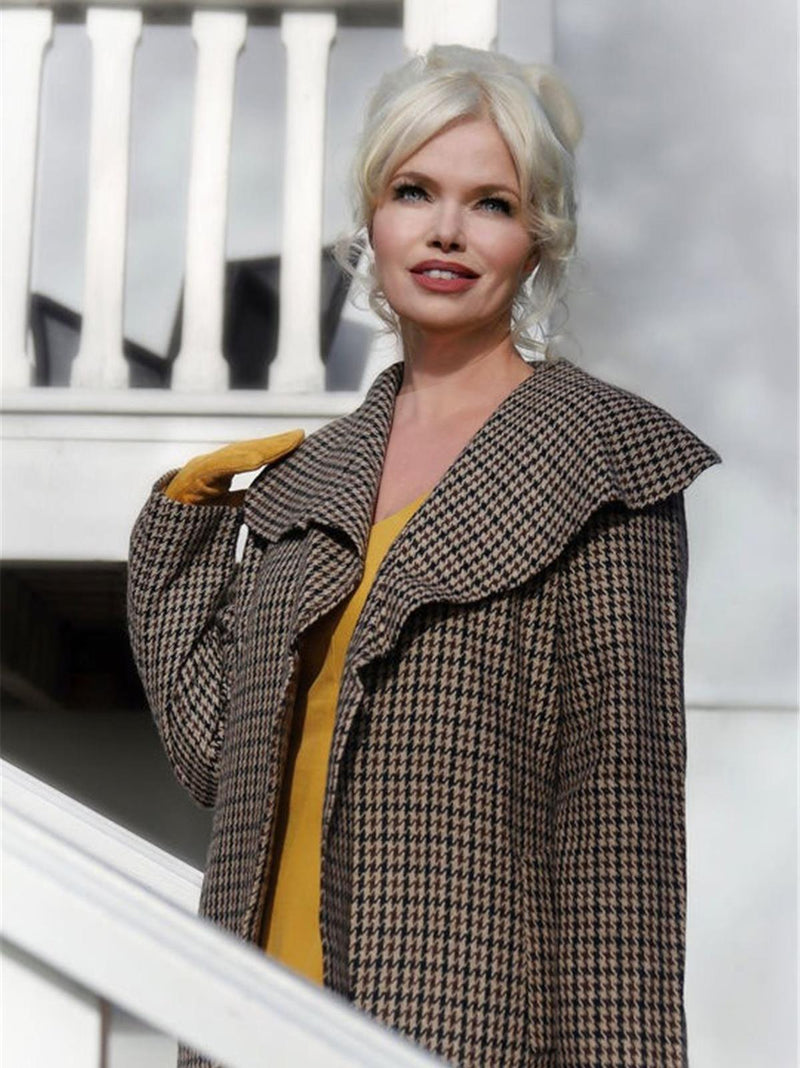 Classic Brown 1940s 1950s Style Houndstooth Wrap Coat