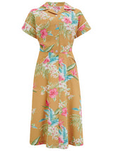 Two Piece Mustard Tropical Print Dress & Bolero