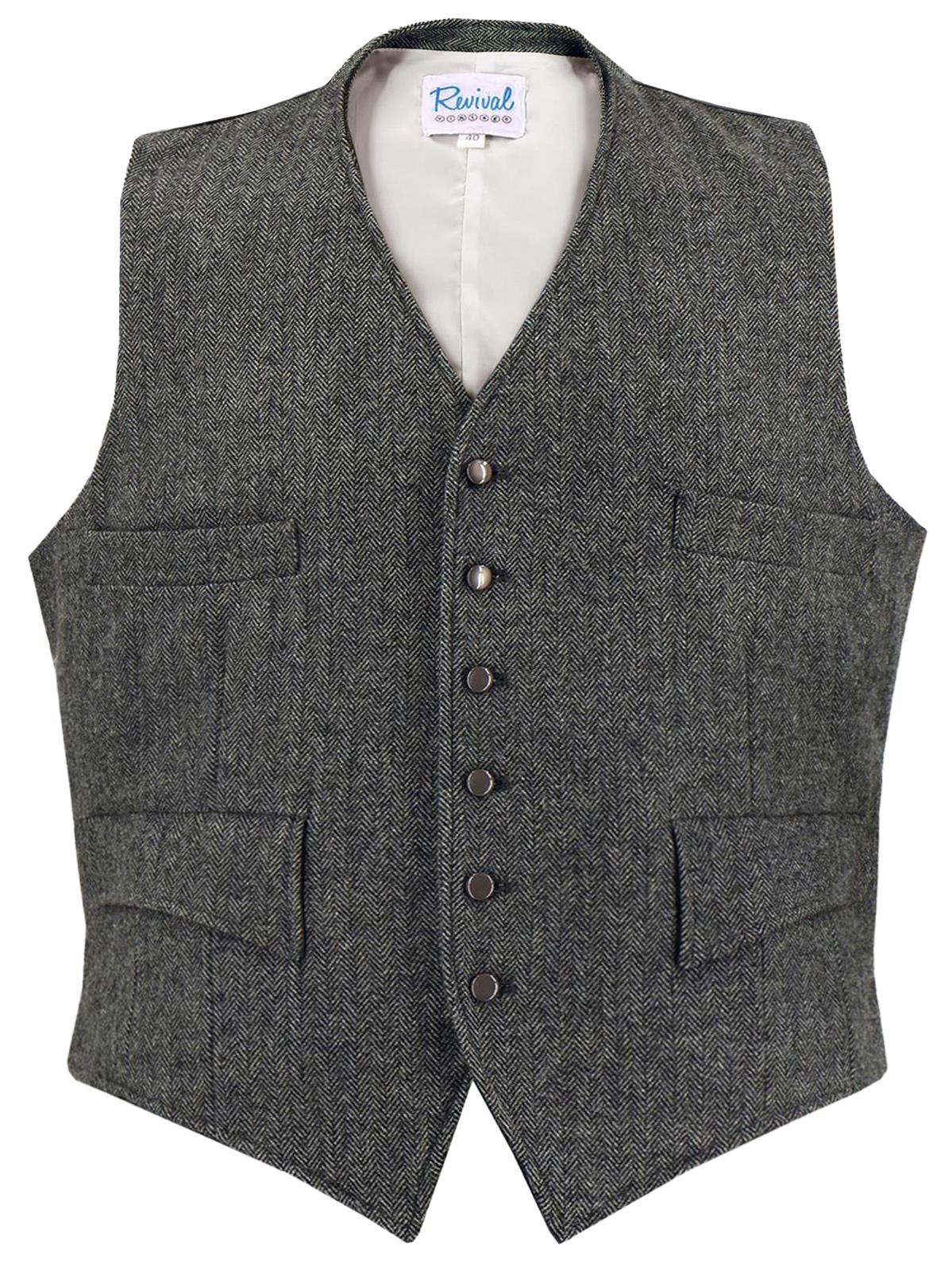 1940s Vintage Granville Herringbone Wool Waistcoat in Grey – RevivalVintage