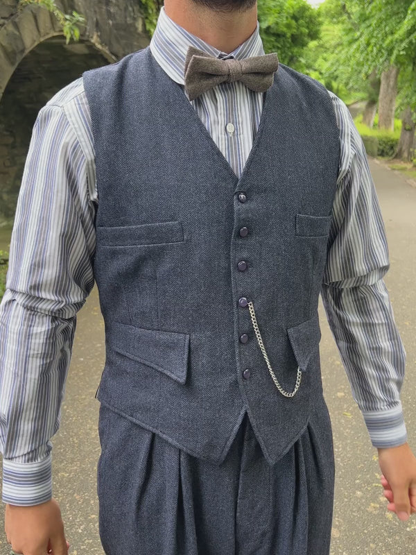 1940s Vintage Granville Herringbone Wool Waistcoat in Grey