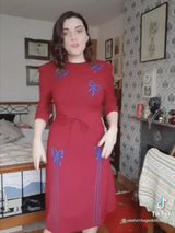 1940s Vintage Beau Belle Embroidered Dress in Red