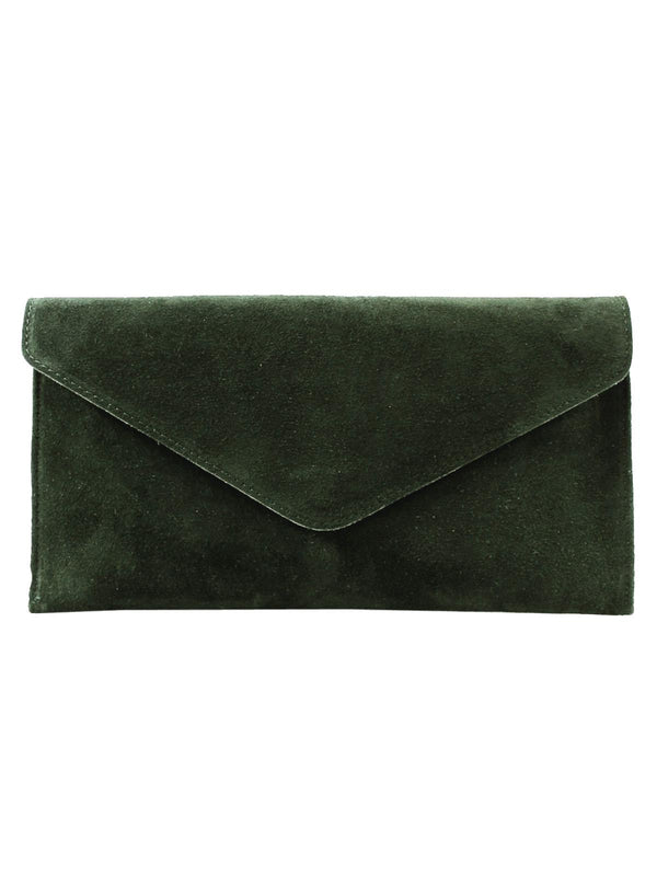 Olive Real Suede Vintage Look Envelope Clutch Bag