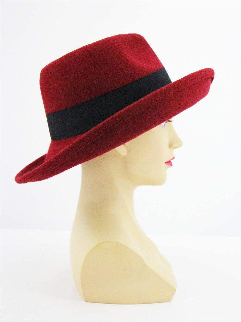 Red 1940s Vintage Fedora Style Tilt Hat
