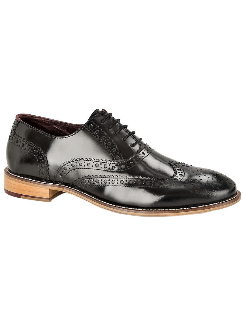 Polished Black Leather Vintage Style Brogue Shoes
