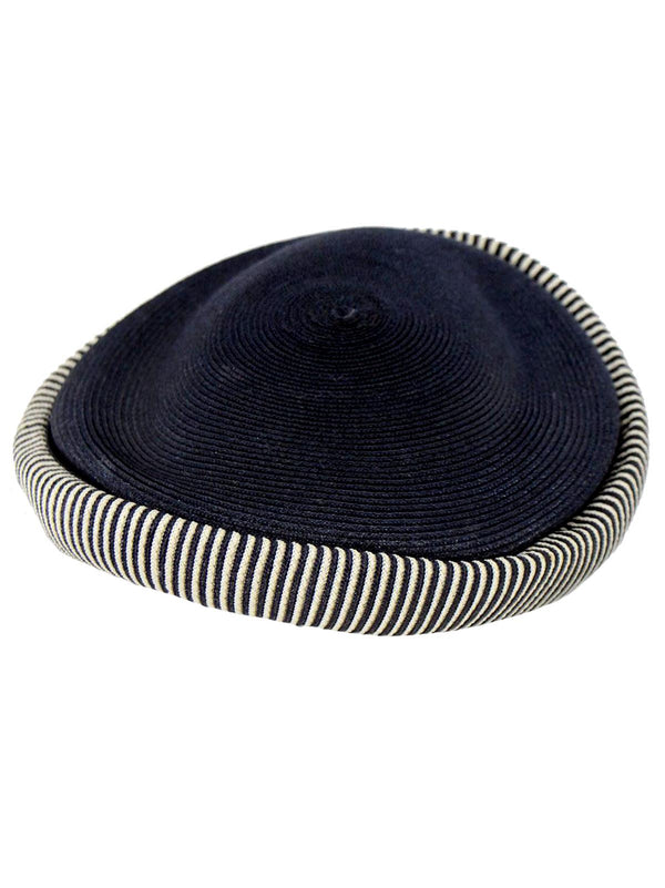 Navy 1950s Striped Edge Vintage Casque Hat