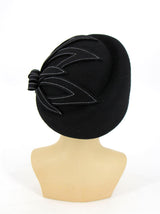 Vintage 40s Style Black Petal Trimmed Hat