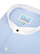 Blue Stripe Collarless Grandad Shirt with Detachable Club Collar