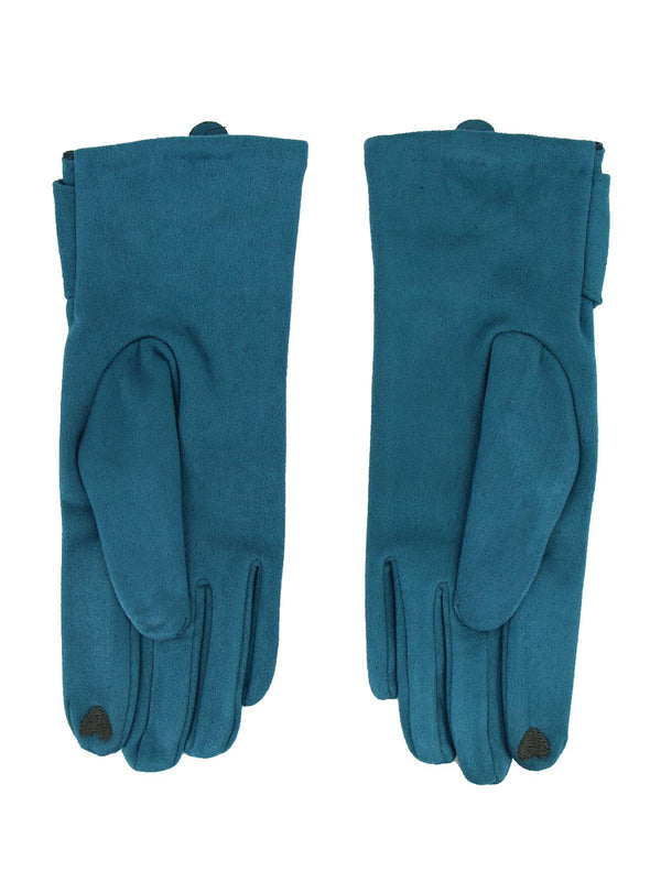 Petrol Touchscreen Dents Suedette Bow Gloves