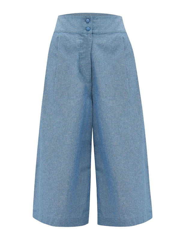 40s Vintage Inspired Chambray Palazzo Culottes