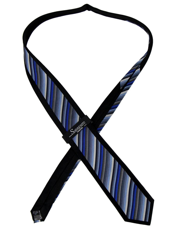 Blue & Silver Stripe Black 1940s Style Pure Silk Swing Tie