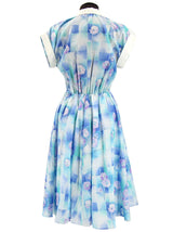 Blue Floral Stand Collar Vintage Dress