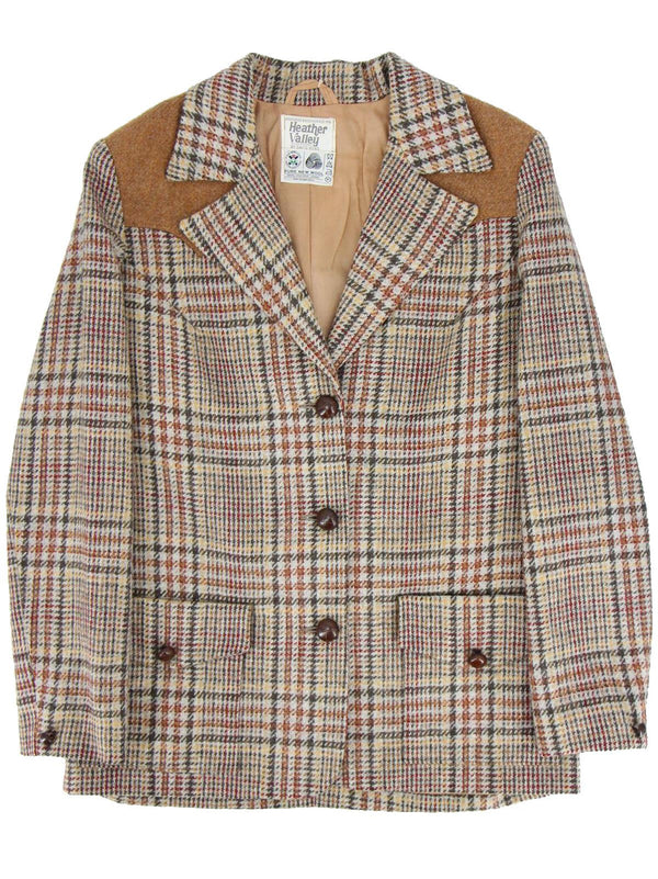 Beige Check 1970s Vintage Wool Jacket