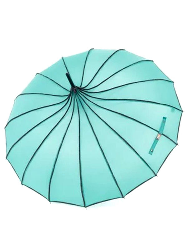 Teal Vintage Pagoda Style Polka Dot Trim Umbrella