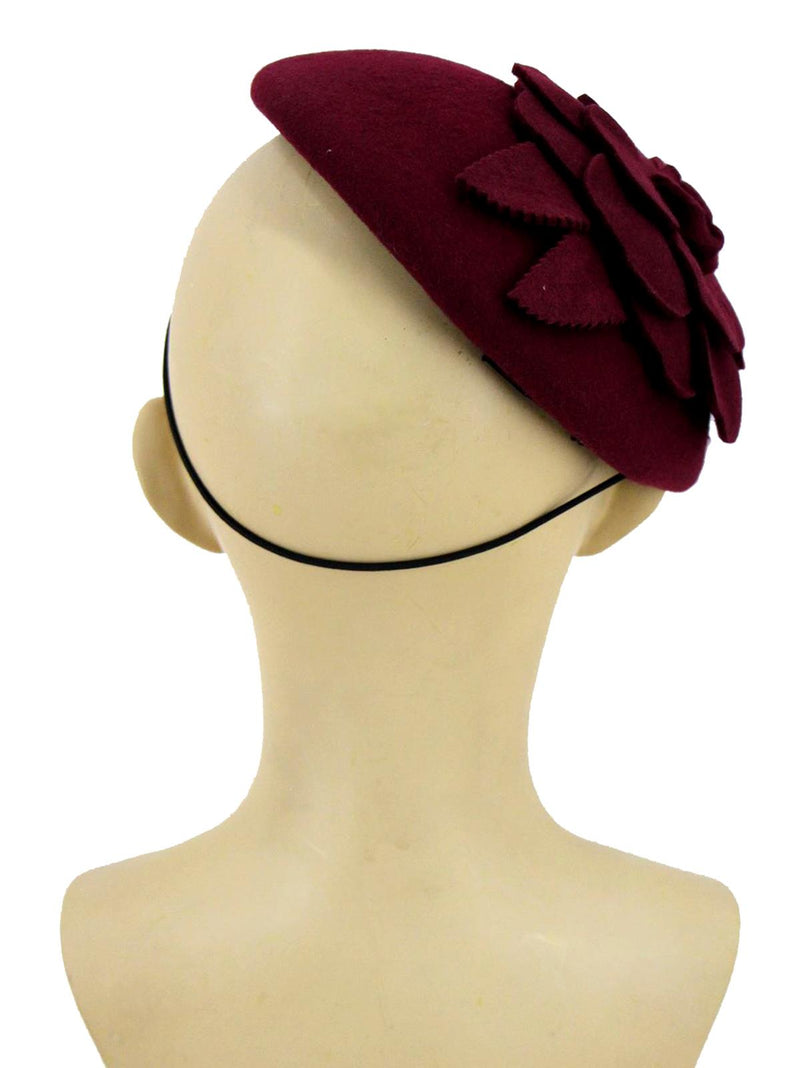 Burgundy Vintage Style Felt Flower Button Hat