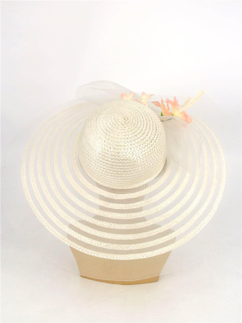 White Seventies Sun Hat Floral Decor