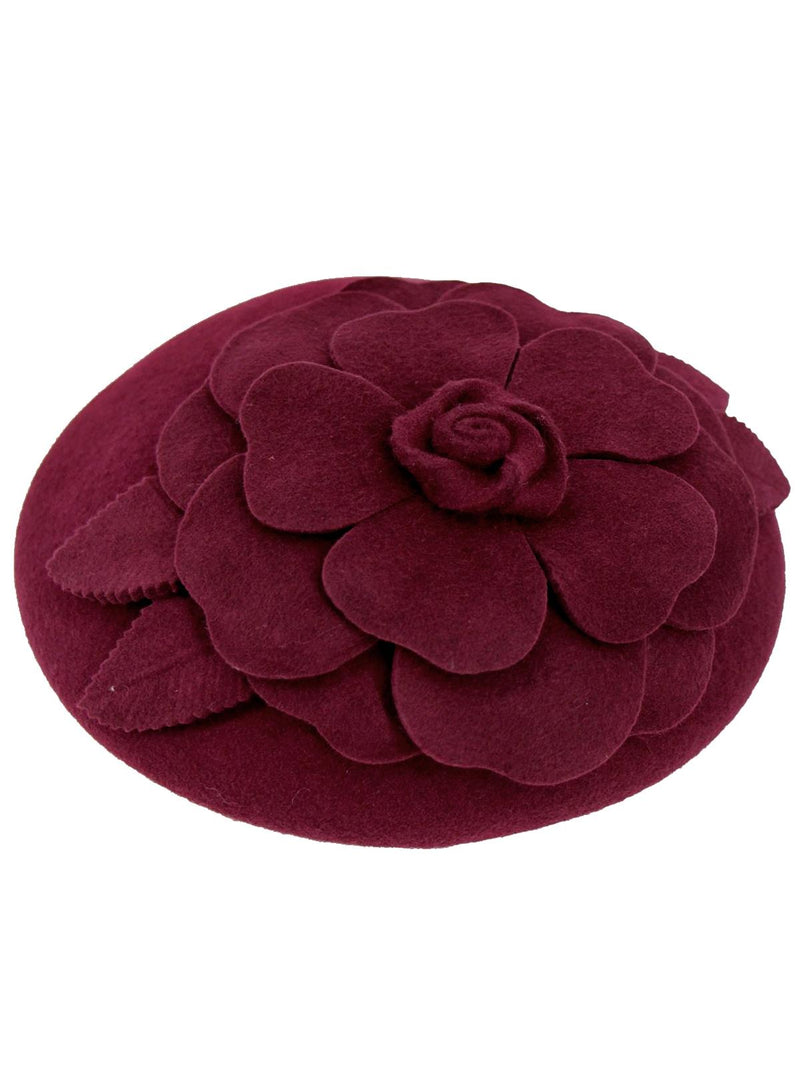 Burgundy Vintage Style Felt Flower Button Hat
