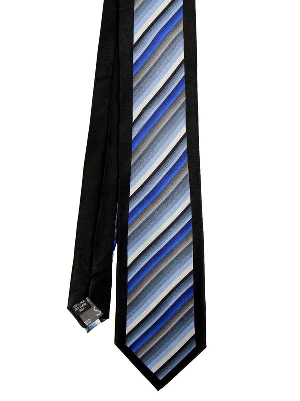Blue & Silver Stripe Black 1940s Style Pure Silk Swing Tie