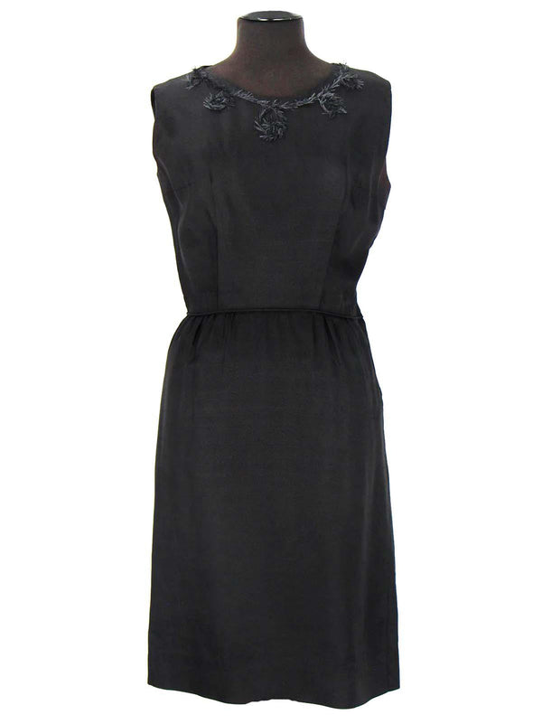 Fifties Vintage Black Shift Dress with Fringe Decor
