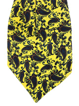 Yellow & Brown Paisley Print Pure Silk Vintage Style Cravat