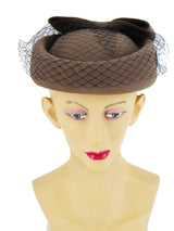 Fudge Brown Vintage Style Pillbox Hat Bow Trim