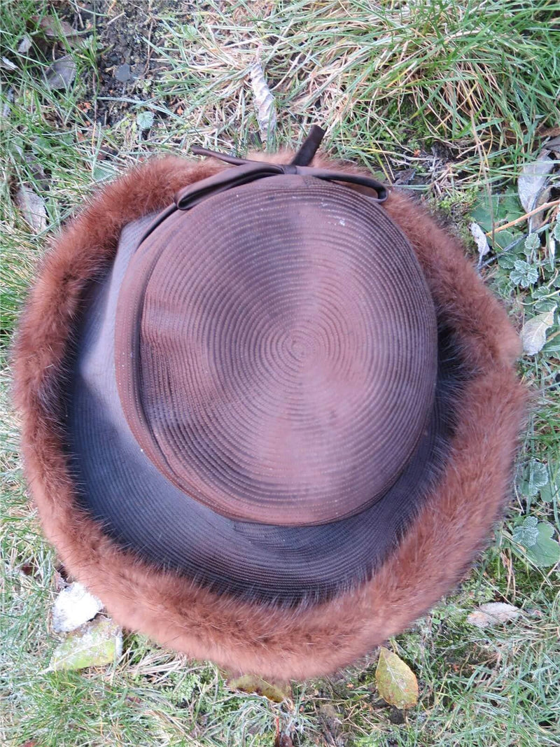 Vintage Hat With Top Stitching & Fur Brim