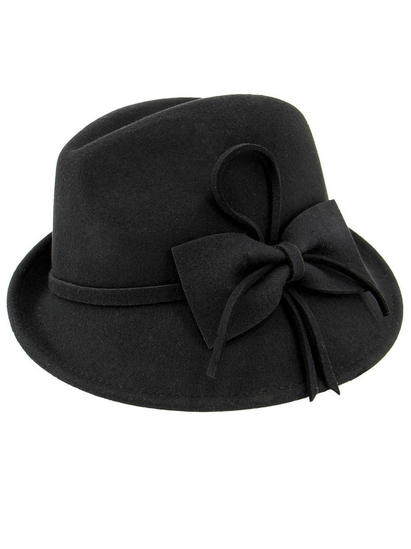 Vintage Style Black Wool Felt 1940s Trilby Hat