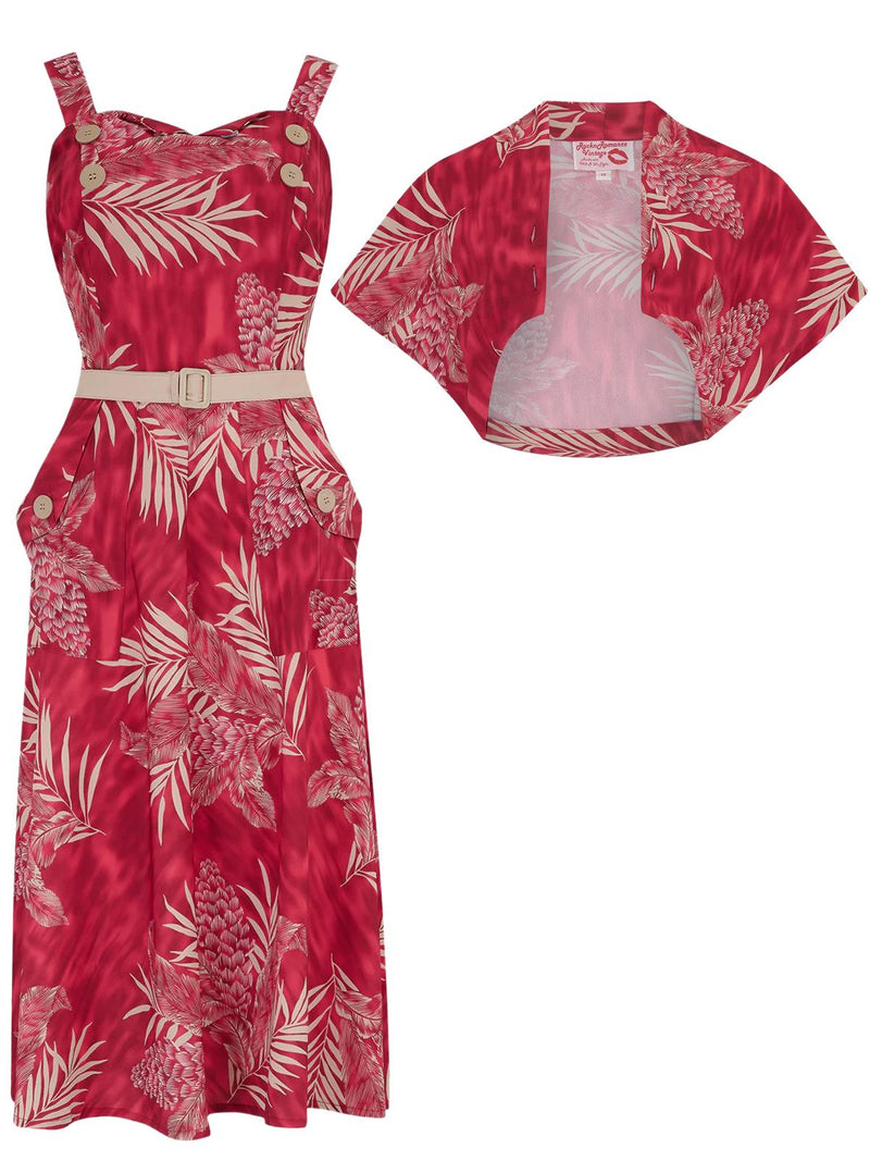 Two Piece Vintage Style Palm Print Dress & Bolero