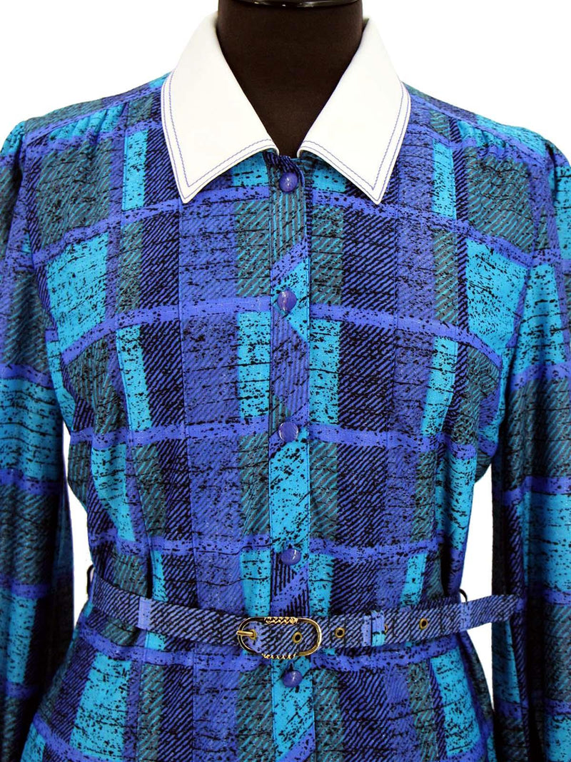 Blue Grid Pattern Vintage Shirt Dress