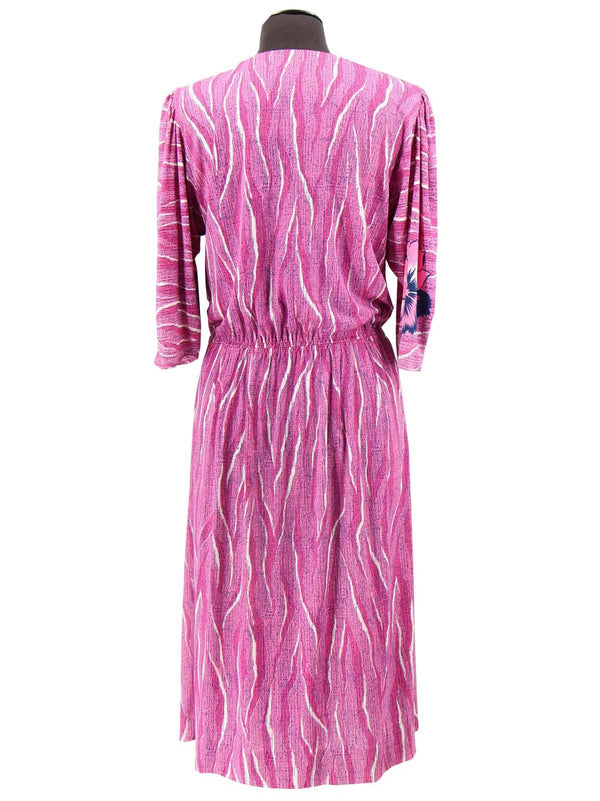 Pink Hibiscus Wrapover 1970s Vintage Dress