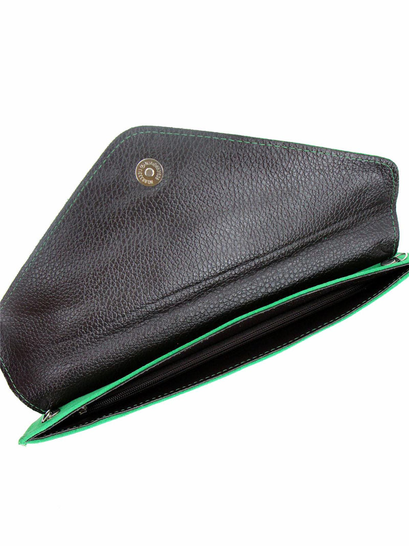 Green Real Suede Vintage Look Envelope Clutch Bag