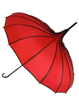 Red Vintage Pagoda Style Polka Dot Trim Umbrella