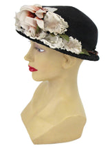 1950s Vintage Woven Black Floral Hat