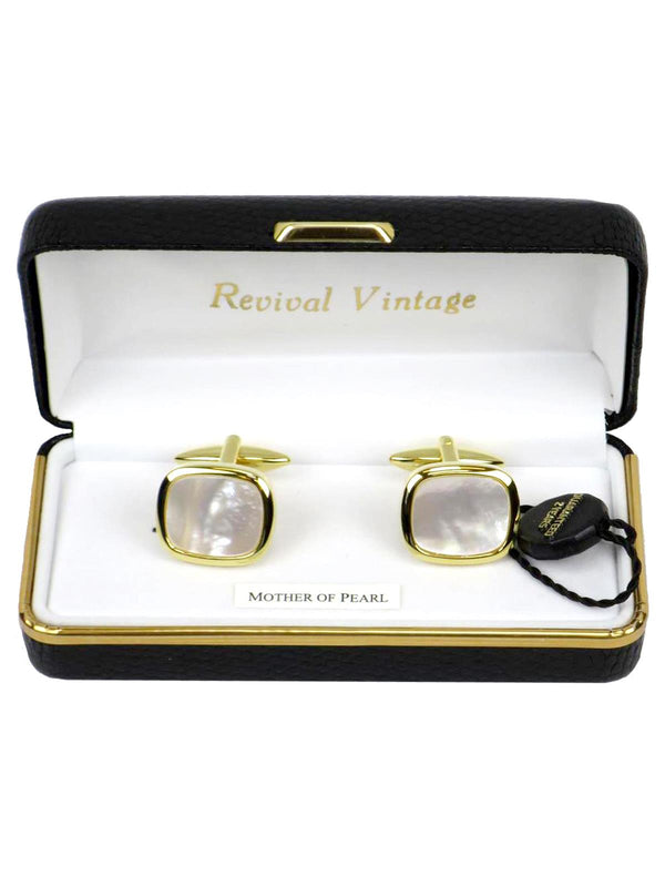 Gold & Mother Of Pearl Vintage Look Cufflinks