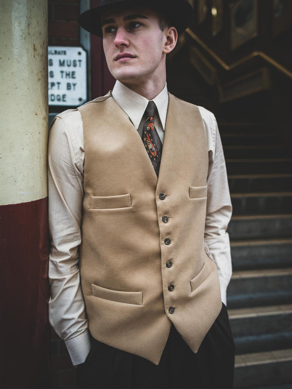 Handmade Moleskin Waistcoat in Camel Brown