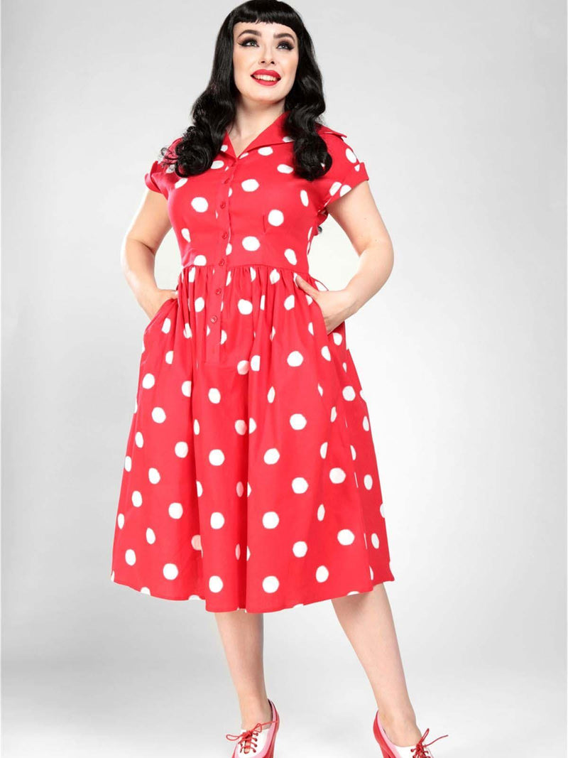Vintage 50s Style Red Polka Dot Shirtwaister Dress