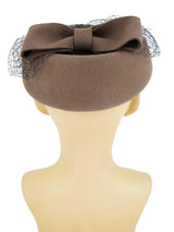 Fudge Brown Vintage Style Pillbox Hat Bow Trim