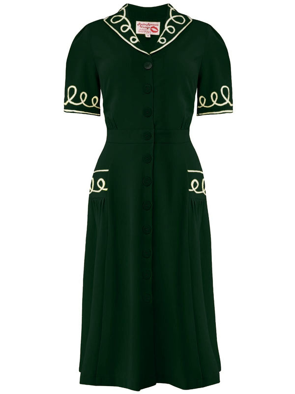 Vintage Style Deep Green Soutache Loop Decor Dress