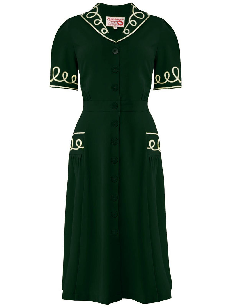 Vintage Style Deep Green Soutache Loop Decor Dress