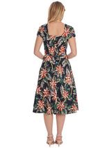 Vintage 50s Style Navy Tropical Floral Dress