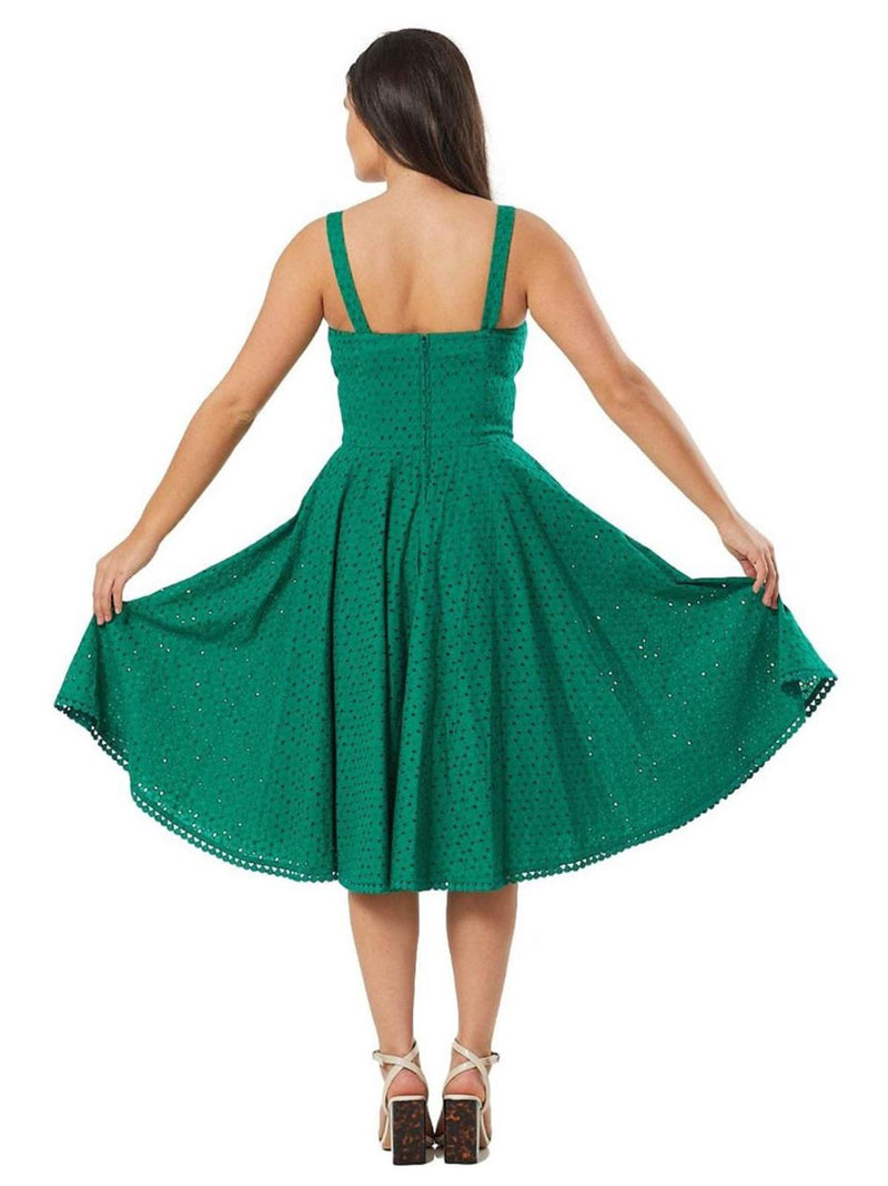 Vintage Style Green Broderie Anglaise Swing Dress