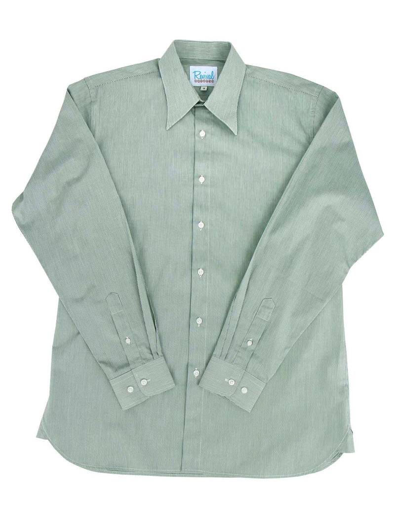 Green Fine Stripe 1940s Look Spearpoint Collar Shirt