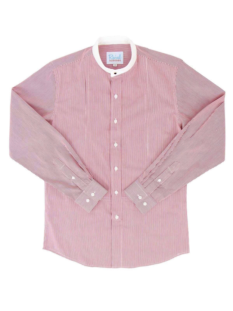Red Stripe Collarless Grandad Shirt with Detachable Bankers Collar