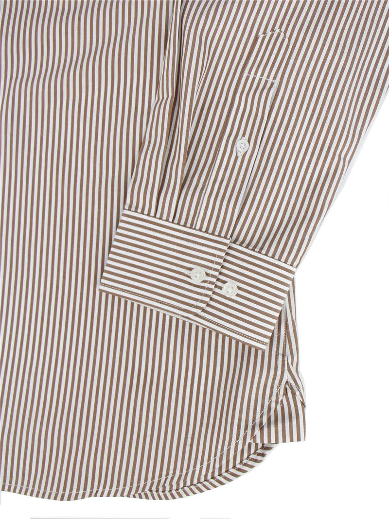 Cedar Brown Stripe Vintage Beaumont Club Collar Shirt with Gold Stud
