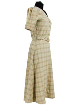 1940s Vintage Lumber Jill Check Day Dress in Flax