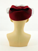 Vintage Style Deep Red Bow Trim Hat