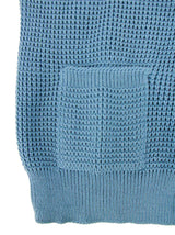 Sky Blue Waffle Knit V-Neck Vintage Style Cardigan