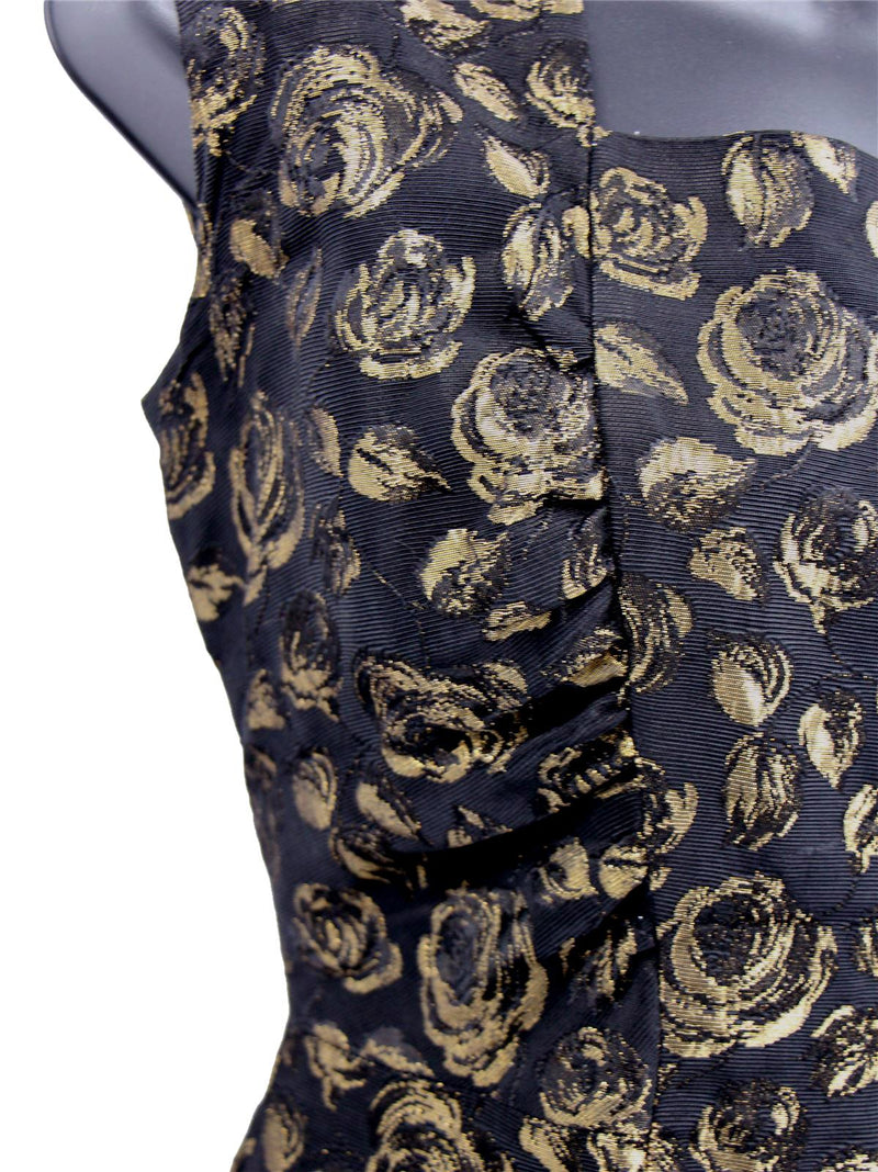 Vintage 1960s Gold Rose Brocade Black Dress