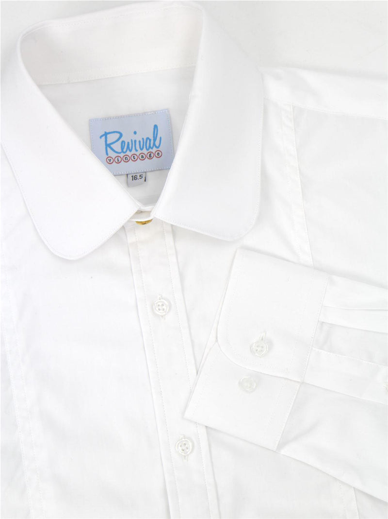White Forties Vintage Beaumont Club Collar Shirt with Gold Stud