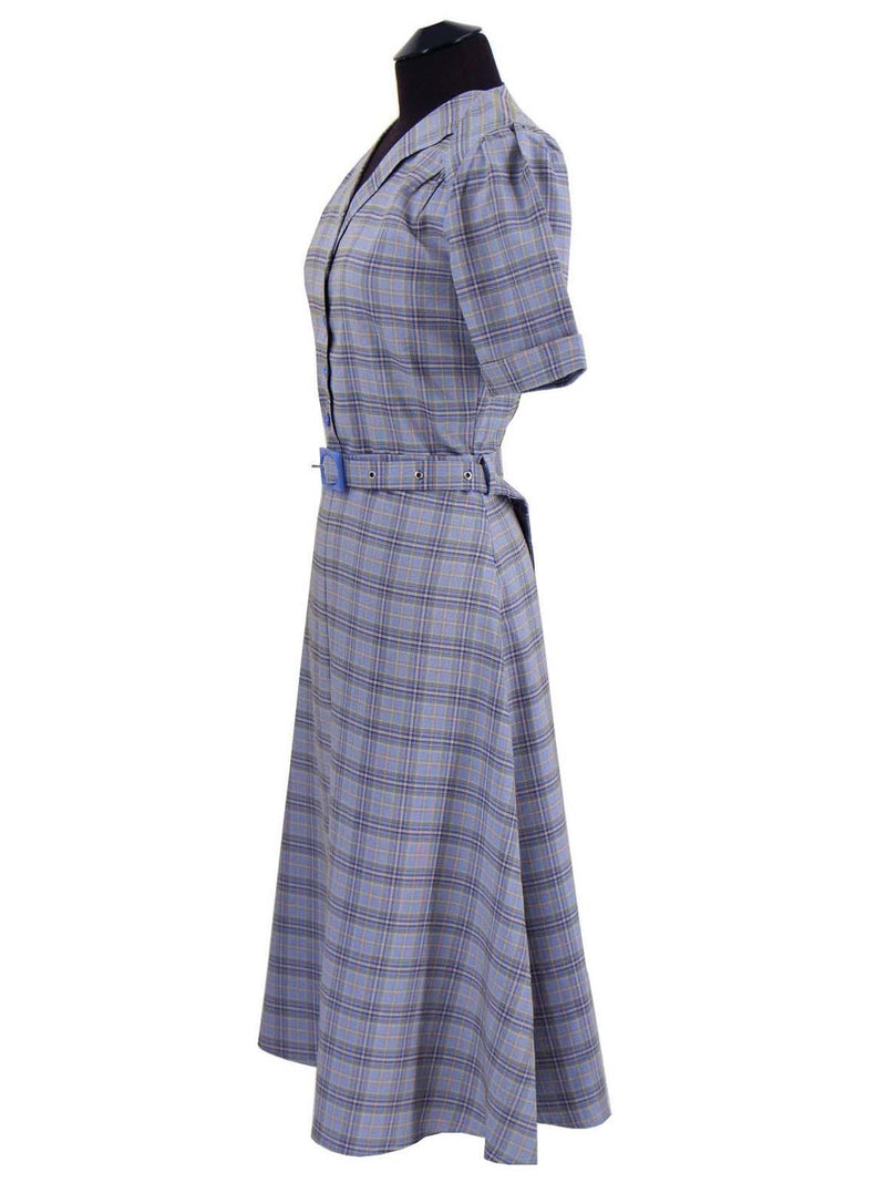 1940s Vintage Lumber Jill Check Day Dress in Blue